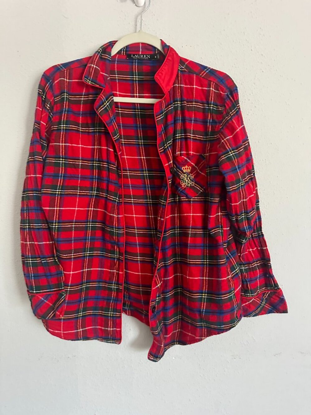 Vintage Lauren Ralph Lauren Black Label Red Tartan Plaid Crest Shirt Preppy S - Picture 7 of 9